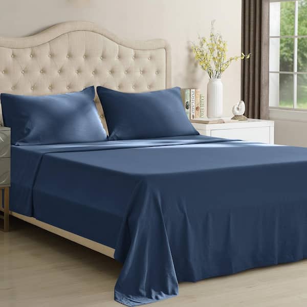 SUBRTEX 3-Piece Navy Solid Polyester Twin XL Sheet Set, Full