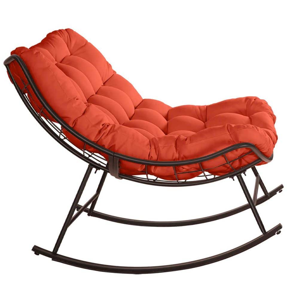 Orange Oversized Rocking Chair Indoor Papasan Chair Soft Cushioned Recliner