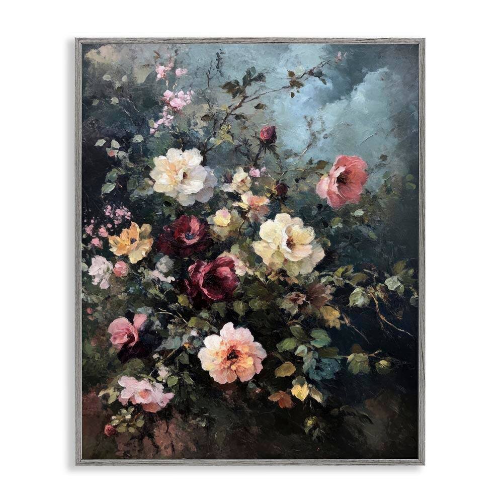 Moody Dark Bouquet by Petal Prints Design Gray Framed Nature Giclee Art Print 14 in. x 11 in. price history on PriceWatchPro