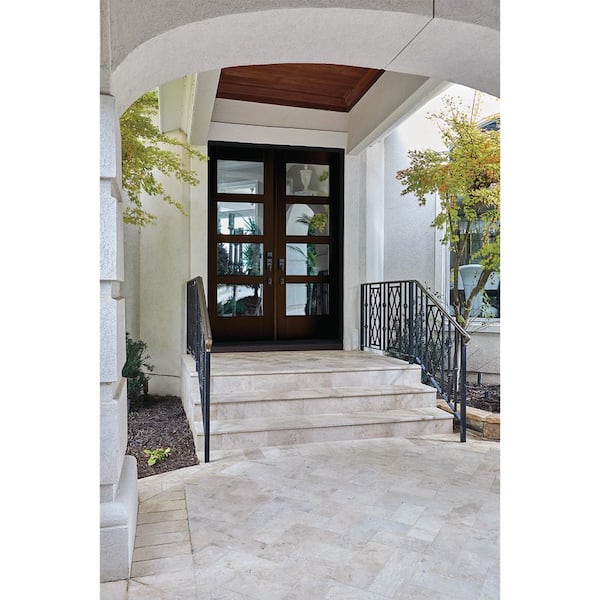 36 in. x 80 in. Left-Hand 4 Lite Clear Glass Espresso Stain Fiberglass Prehung Front Door with Brickmould