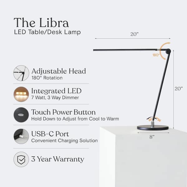Brightech Libra 39 in. Classic Black Dimmable LED Industrial Desk