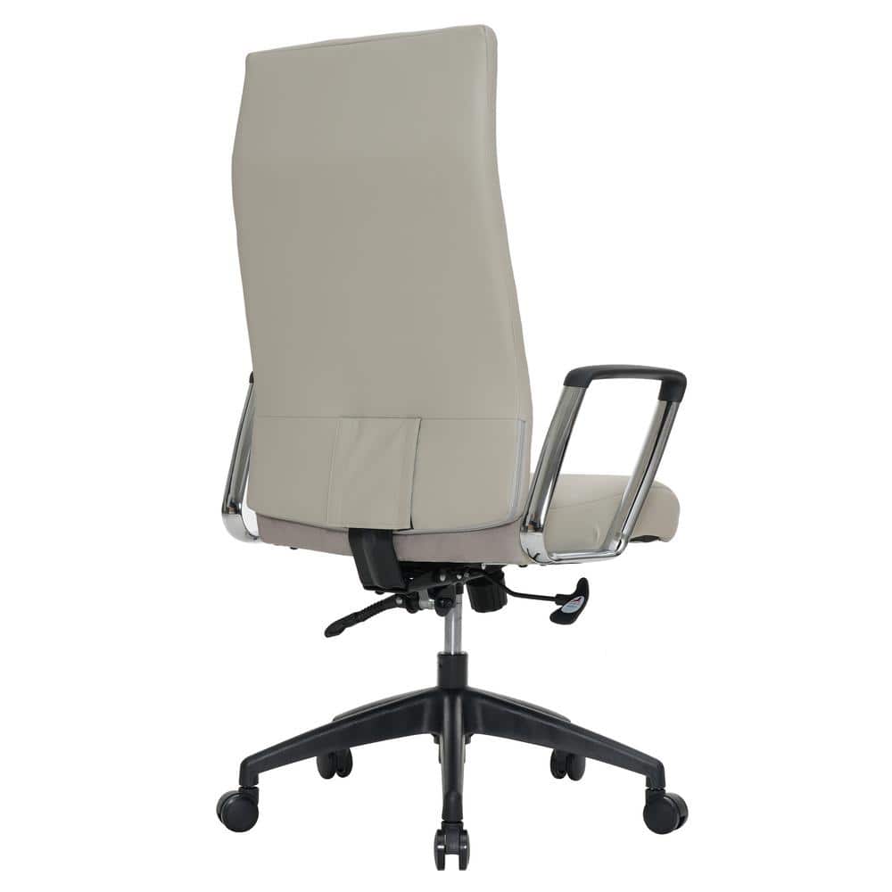 Tan Leather High-Back Swivel Modern Office Chair with Metal Base