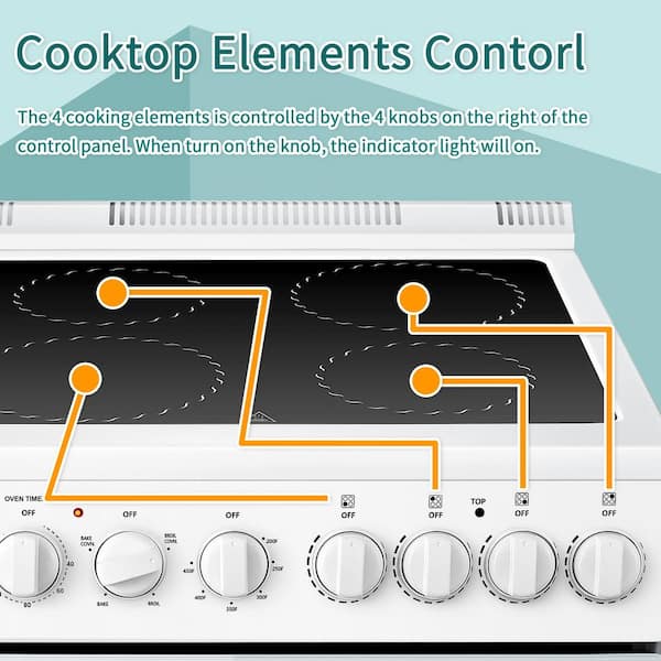 White Print 4 Dials Set Lo-med-hi Hi-lo-hi AC/CCW Cooktop 4 Hob Burner