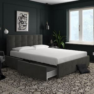 Ryan Gray Velvet Queen Upholstered Bed with Storage