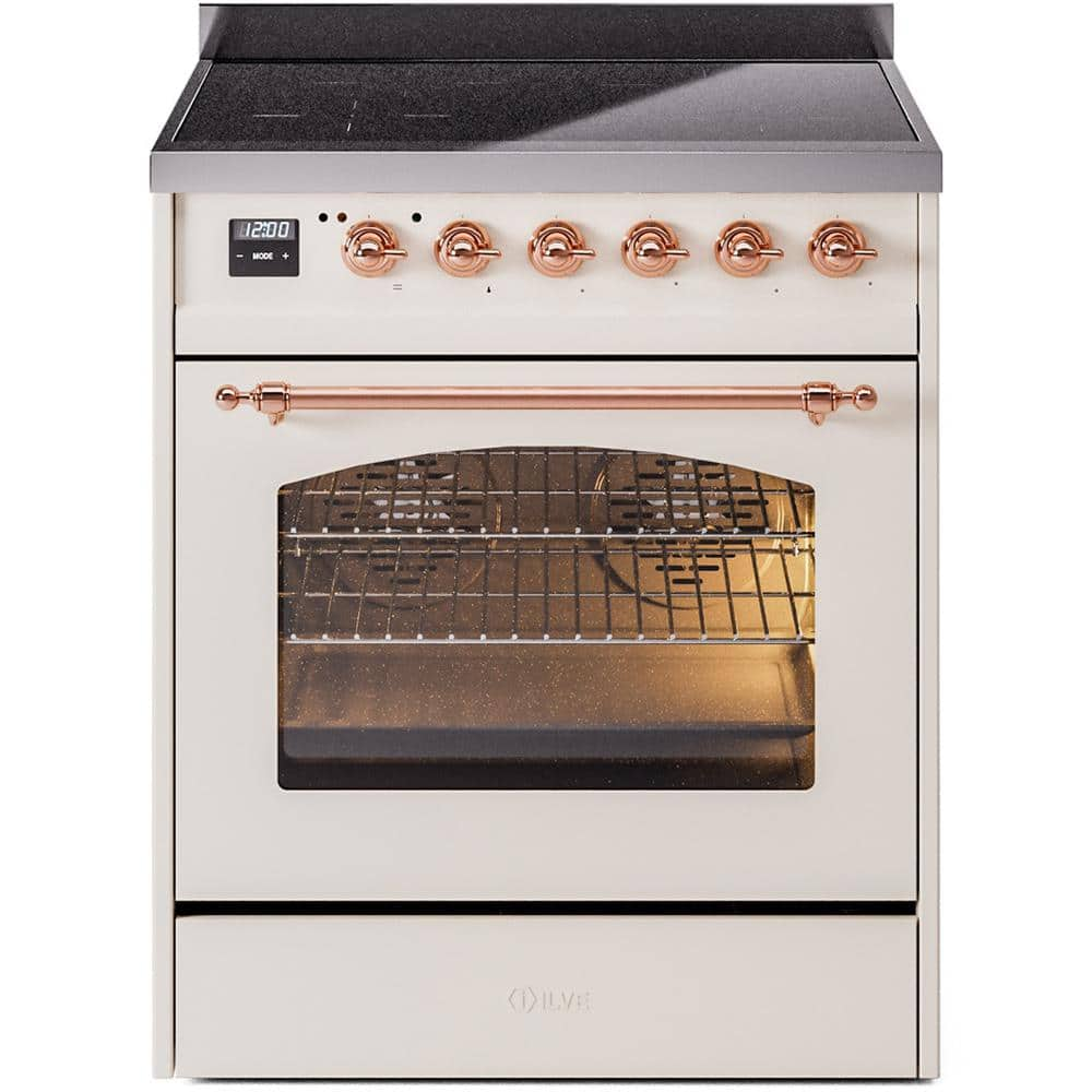 Nostalgie II 30 in. 4 Zone Freestanding Induction Range in Antique White with Copper -  ILVE, UPI304NMPAWP