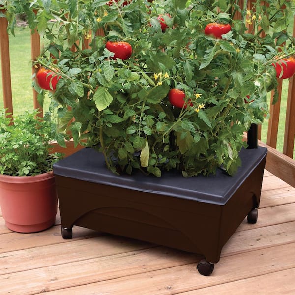 24.5 in. x 20.5 in. Patio Raised Garden Bed Kit with Watering System and Casters in Earth Brown
