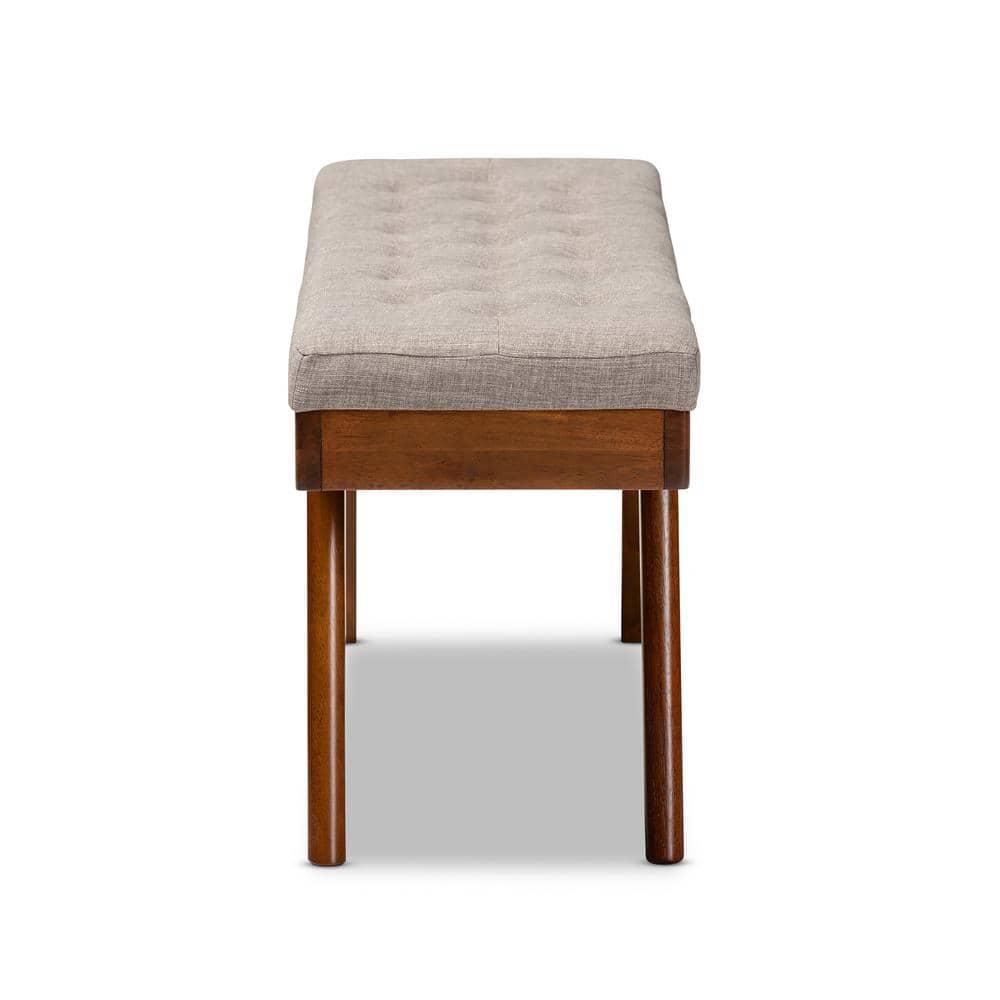 Alona Mid-Century Walnut Brown and Light Grey Fabric Dining Bench