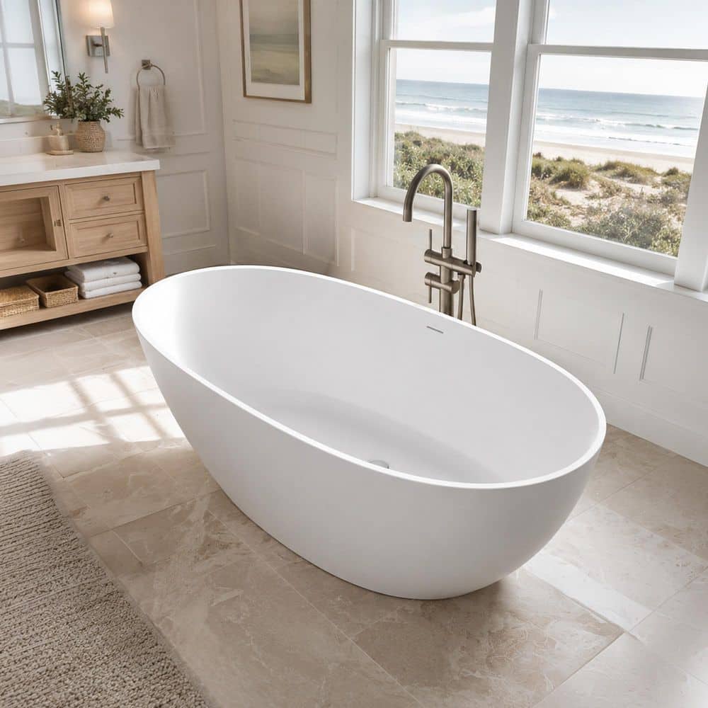 ANZZI Fiume 67 in. L x 34 in. W Man-Made Stone Center Drain