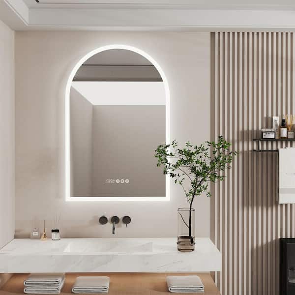Wisfor 24 in. W x 36 in. H Large Oval Frameless 3-Dimmable Backlit Time Temperature Anti-Fog Wall LED Bathroom Vanity Mirror