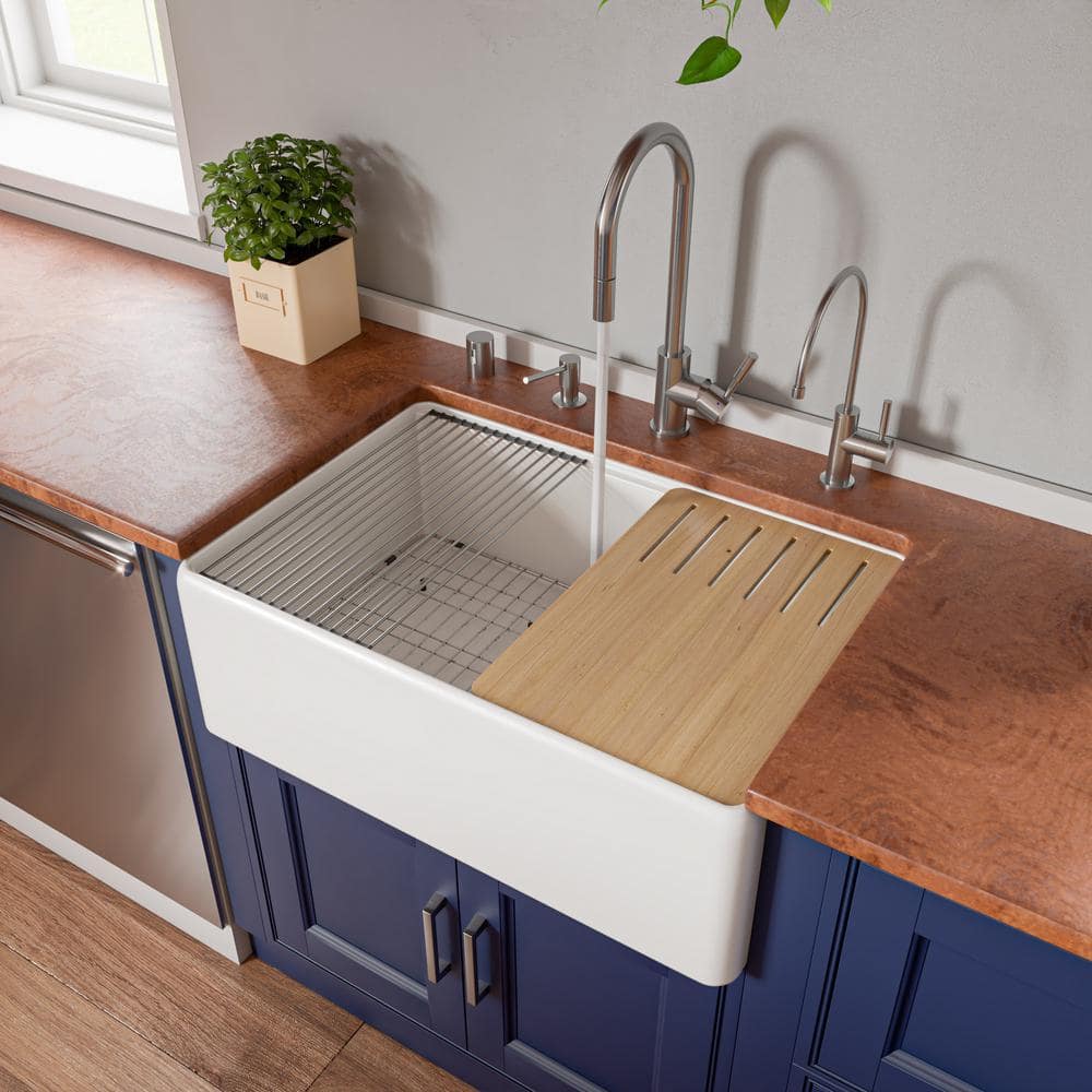 White Fireclay Farmhouse Drop-In Single Bowl Sink