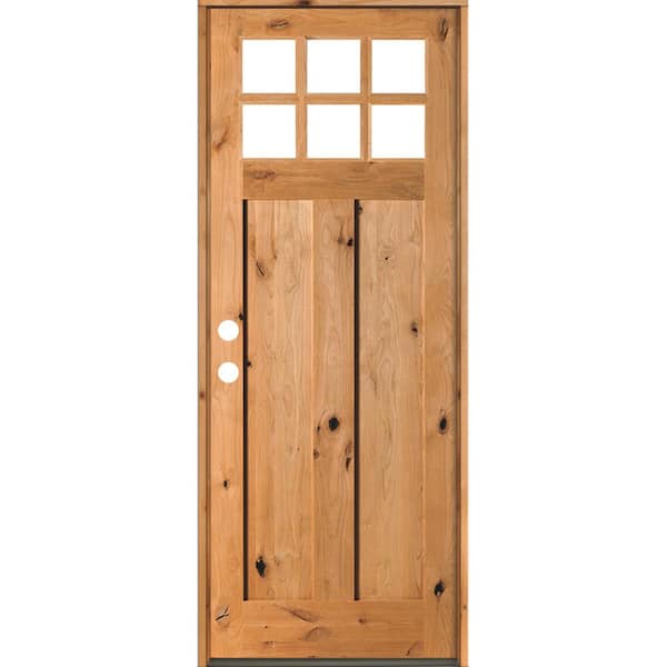 Krosswood Doors 36 in. x 96 in. Craftsman Knotty Alder Clear Low-E 6-Lite Clear Stain Wood Right Hand Inswing Single Prehung Front Door