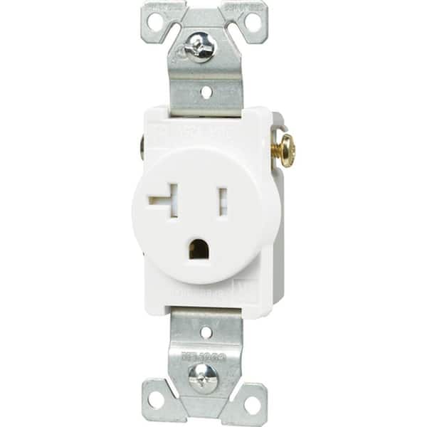 Eaton 20 Amp Tamper Resistant 2-Pole Single Receptacle with Side Wiring, White