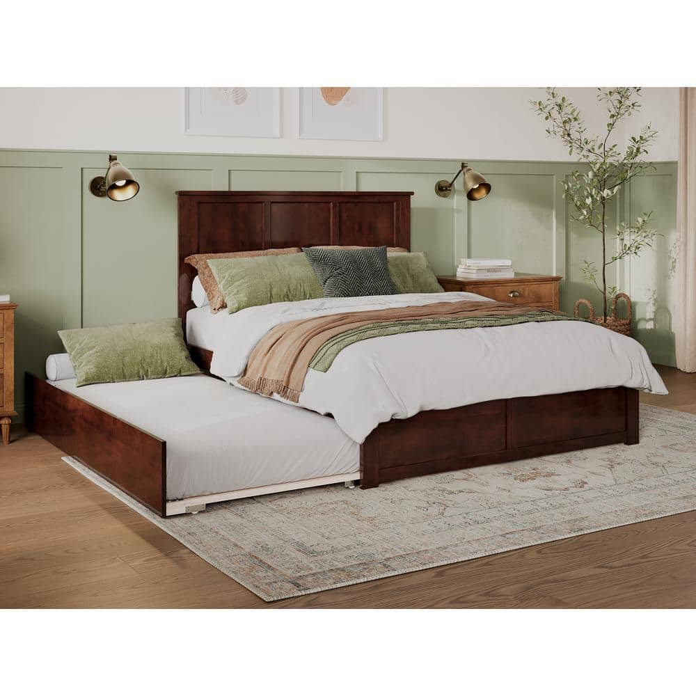 AFI Madison Walnut Queen Bed with Footboard and Twin Extra Long Trundle ...