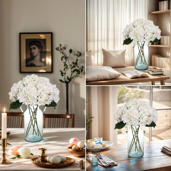Kimura's Cabin 17.7 in. White Artificial Hydrangea Flower Bouquet