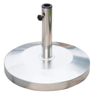 55lb Round Stainless Steel Outdoor Patio Umbrella Base with Heavy Cement Bottom & Mirror Finish in Silver