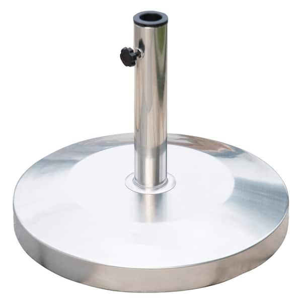 Otryad 55lb Round Stainless Steel Outdoor Patio Umbrella Base with Heavy Cement Bottom & Mirror Finish in Silver