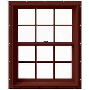 33.375 in. x 36 in. W-2500 Series Red Painted Clad Wood Double Hung Window w/ Natural Interior and Screen