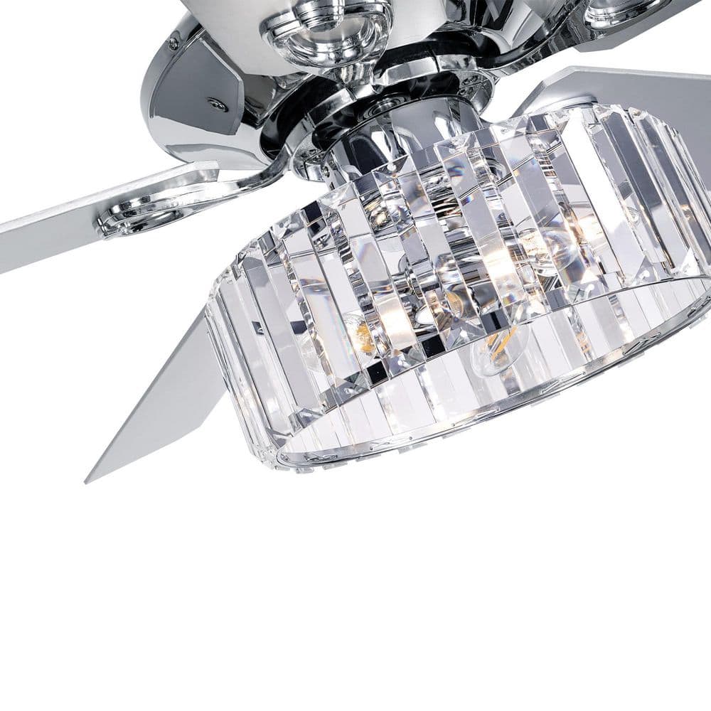 Chrome 52-Inch Ceiling Fan with Crystal Chandelier and Remote