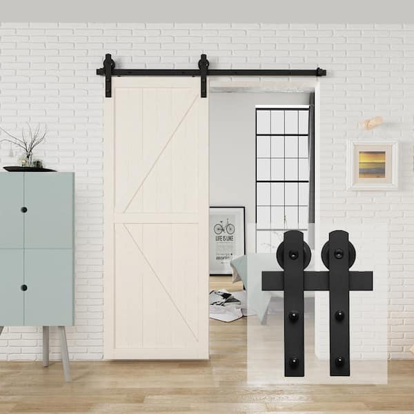 5 ft./60 in. Black Sliding Barn Door Track and Hardware Kit with I-Shape Hanger For Single Door