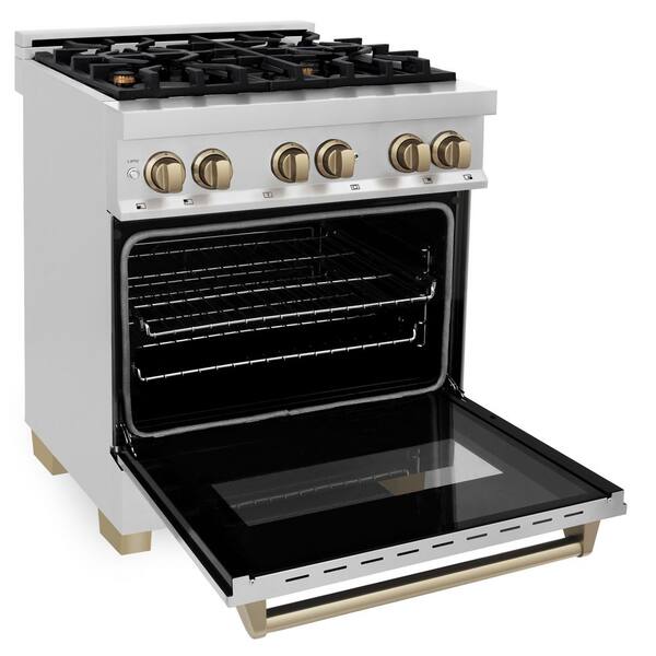 Autograph Edition 30 in. 4 Burner Dual Fuel Range in Stainless Steel and Champagne Bronze
