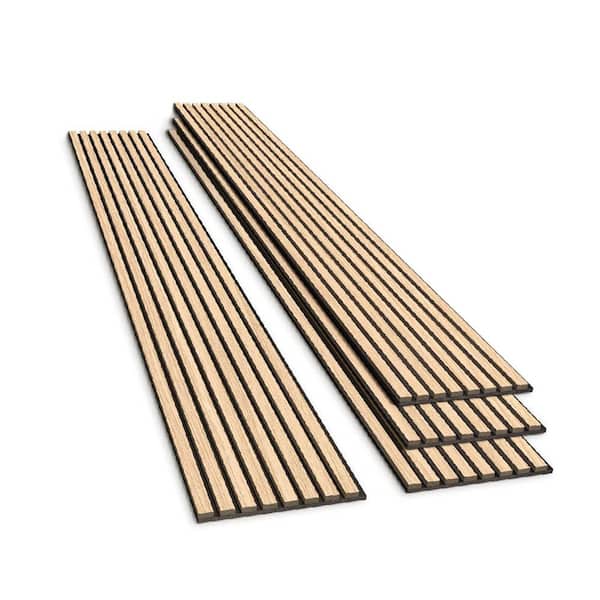 Warm Oak Wood Slat Wall Panels, 4-Pack Recyclable 3D Acoustic Panels for Interior Decor, 94.5 in. x 50. 4 in.
