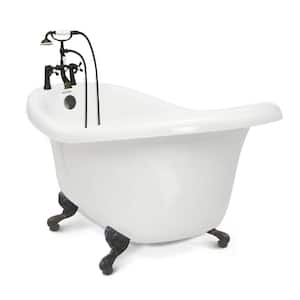 Chelsea 60 in. Acrylic Slipper Clawfoot Bathtub Package in White with Old Bronze Imperial Feet and Deck Mount Faucet