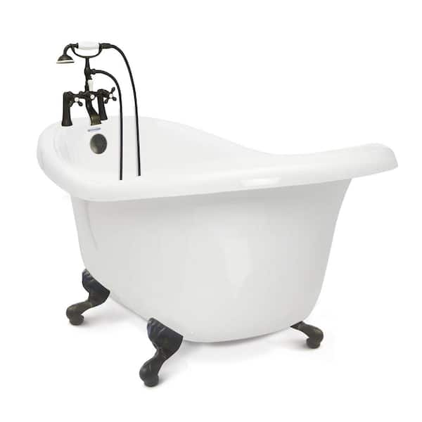 American Bath Factory Chelsea 60 in. Acrylic Slipper Clawfoot Bathtub Package in White with Old Bronze Imperial Feet and Deck Mount Faucet