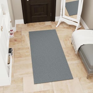 Ribbed Waterproof Non-Slip Rubber Back Solid Runner Rug, 2 ft. W x 3 ft. L, Gray, Polyester Garage Flooring