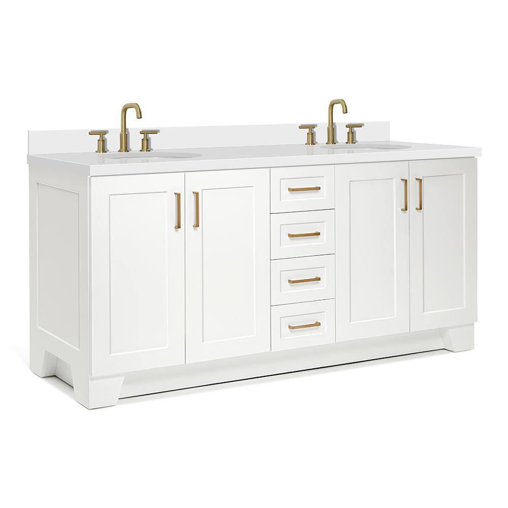 Taylor 73" White Freestanding Double Sink Bathroom Vanity with Quartz Top