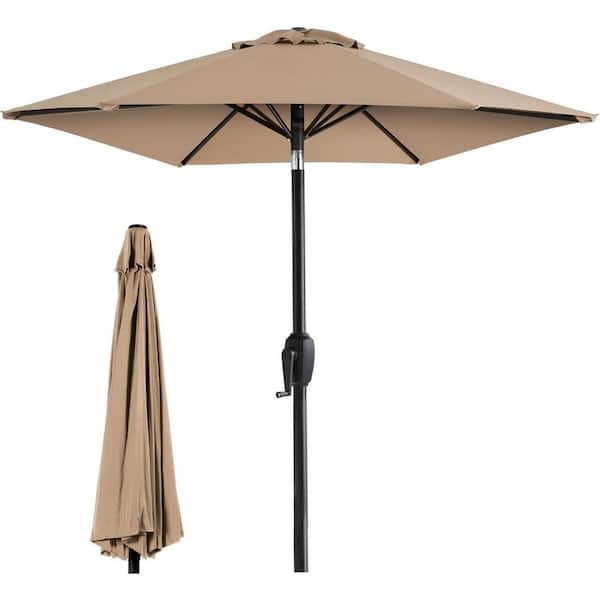 Unbranded 7.5 ft. Powder-Coated Steel Frame Market Push-Button Tilt Patio Umbrella in Tan