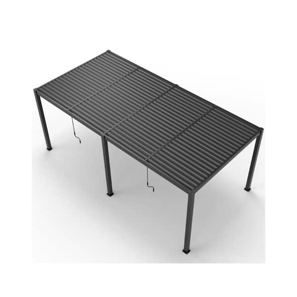 ITOPFOX 10 ft. x 19 ft. Black Aluminum Frame Louver Pergolas HDSA17 ...