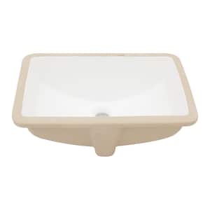 20 in . Ceramic Rectangular Undermount Bathroom Sink in White with Overflow Drain