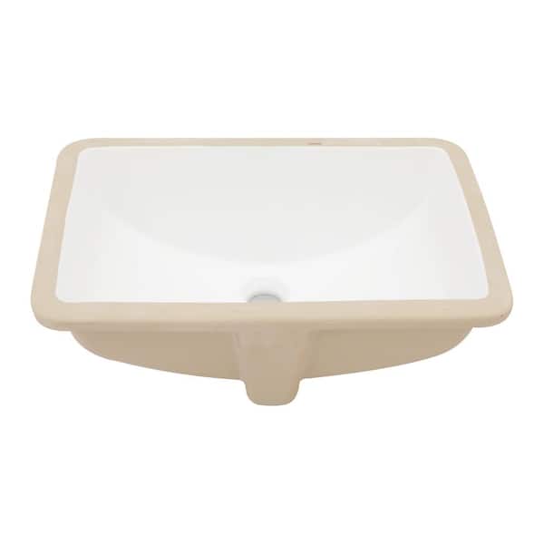 Logmey 20 in . Ceramic Rectangular Undermount Bathroom Sink in White with Overflow Hole
