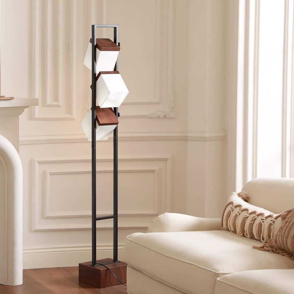 SUNMORY 67.5 in. Walnut 3-Light Tree Floor Lamp with Adjustable