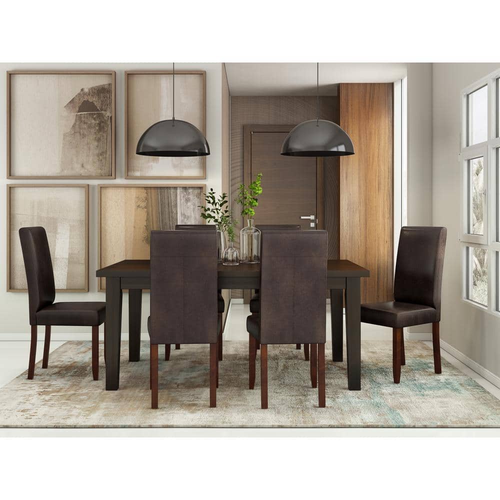 Distressed Brown Faux Leather Parsons Dining Chairs, Set of 2