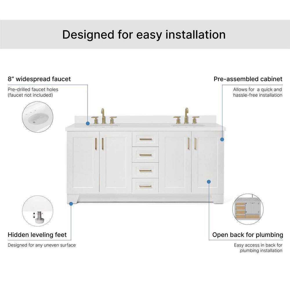 Taylor 73" White Freestanding Double Sink Bathroom Vanity with Quartz Top