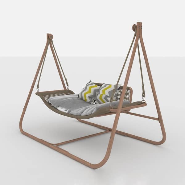 Anvil 2-Person Metal Patio Swing Chair with Stand Indoor/Outdoor Oversized Double Hammock Chair with Cushion