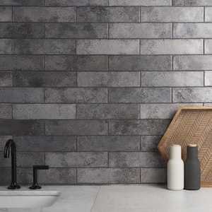 Mandalay Antracite 2.95 in. x 11.81 in. Polished Ceramic Wall Tile (5.38 sq. ft./Case)