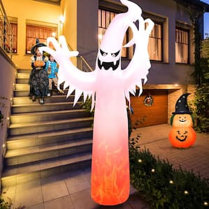 60 LED Outdoor Lighted Ghost Halloween Yard Decorations ATDAWN 3.3 ft Pre-Lit Light Up Green Ghost with Hat Halloween Collapsible Ghost Outdoor Decoration 
