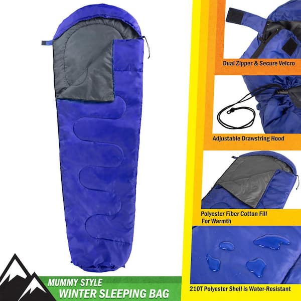 Wakeman Mummy Sleeping Bag 83 in. L x 28 in. W, Water