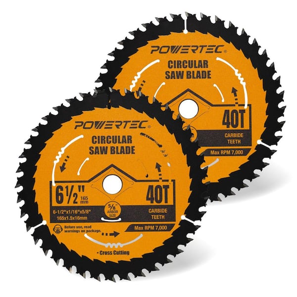 6-1/2 in. x 40-Tooth, 5/8 in. Arbor, 1/16 in. Kerf Carbide-Tipped Circular Saw Blade / Track Saw Blade for Wood (2-Pack)