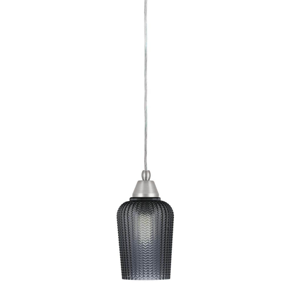 Bryson 5 in. 1-Light Brushed Nickel Cord Pendant Light with 5 in. Smoke Tex