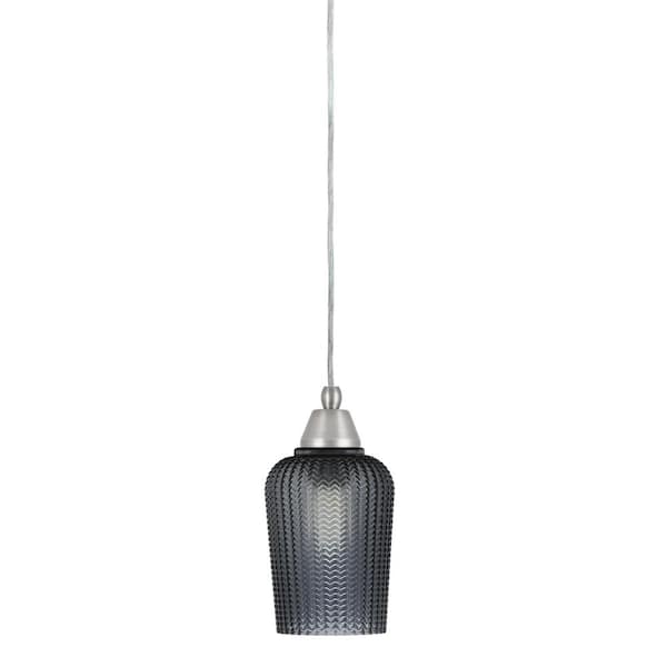 Unbranded Bryson 5 in. 1-Light Brushed Nickel Cord Pendant Light with 5 in. Smoke Textured Glass Shade, no bulb included