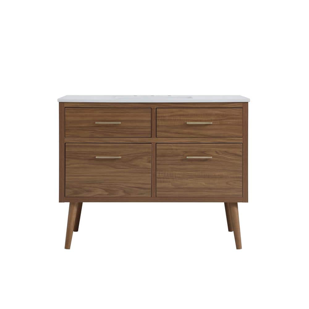 Timeless Home 42 in. W Single Bath Vanity in Walnut Brown with Ivory Engine