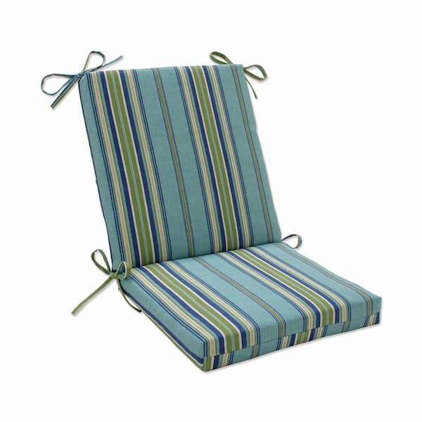 Pillow Perfect Stripe Outdoor/Indoor 18 in. W x 3 in. H Deep Seat, 1 Piece Chair Cushion and Square Corners in Blue/Green Terrace