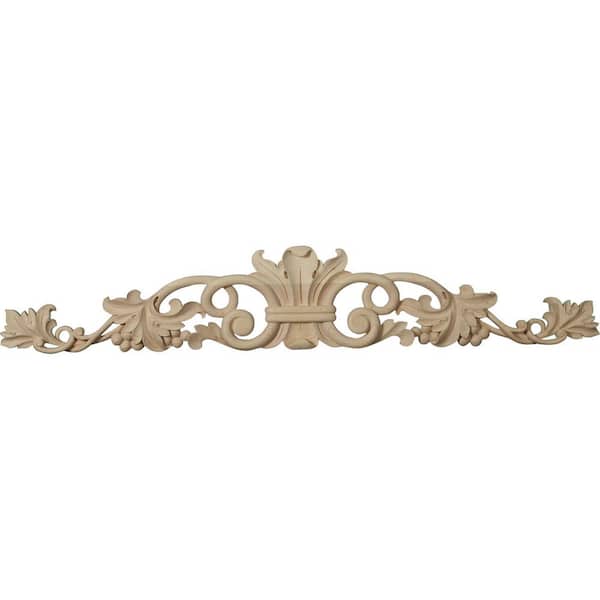 Ekena Millwork 1 in. x 36 in. x 6-1/4 in. Unfinished Wood Alder Large Marseille Center with Scrolls