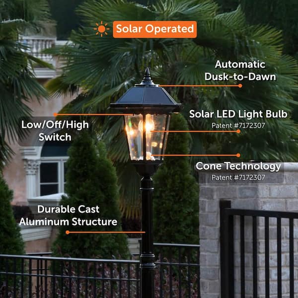 Gama Sonic Windsor Bulb Solar Lamp Post with GS Solar LED Light Bulb- Black Finish