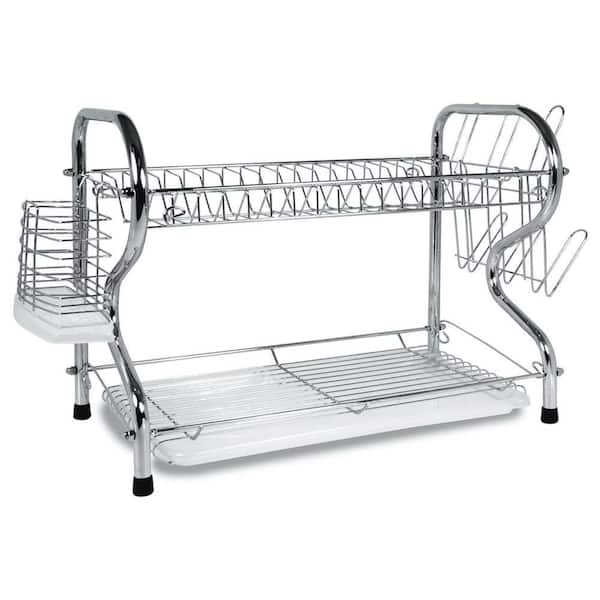 Better Chef 22 in. 2-Level Chrome-Plated R-Shaped Dish Rack in Silver