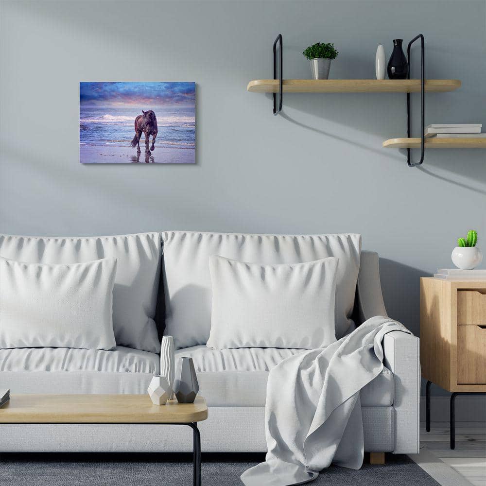 Wild Horse on Beach Blue Sunset Canvas Print