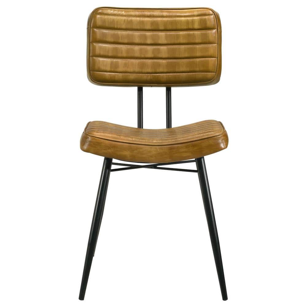 Camel Genuine Leather Upholstered High Side Chair with Metal Legs